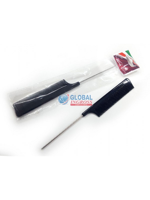 PETTINE A CODA NERO MANICO INOX. (03974)