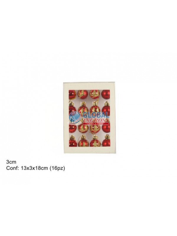 PALLINE 16pz 3cm DECORATE ROSSO ORO