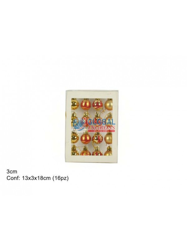 PALLINE 16pz 3cm DECORATE ORO ROSSO