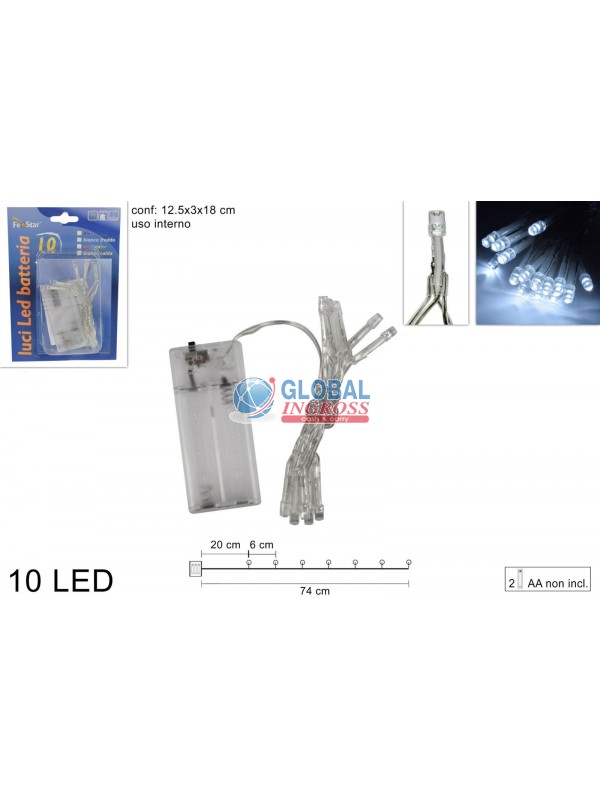 LUCI 10 LED BIANCO FREDDO BATTERIA
