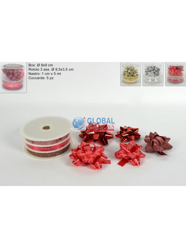 SET 3 NASTRI NATALE + COCCARDE IN PVC COL.ASS.