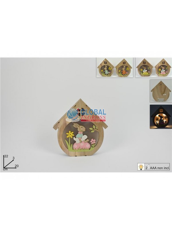 CASETTA LEGNO C/CONIGLIO E LUCI