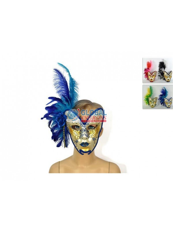 MASCHERA C/PIUME E ROSA