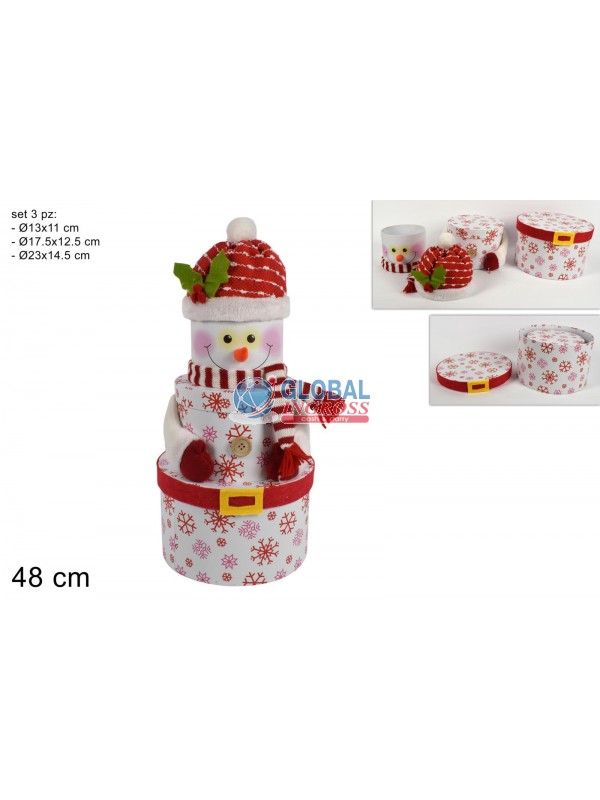 SET 3 SCATOLE NATALE TONDE SNOWMAN