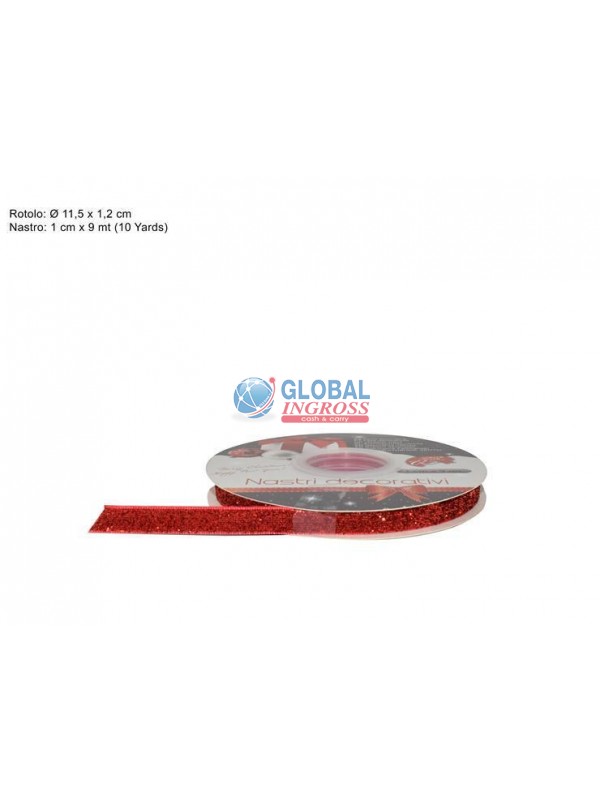 NASTRO VELLUTO GLITTERATO ROSSO cm1x9mt