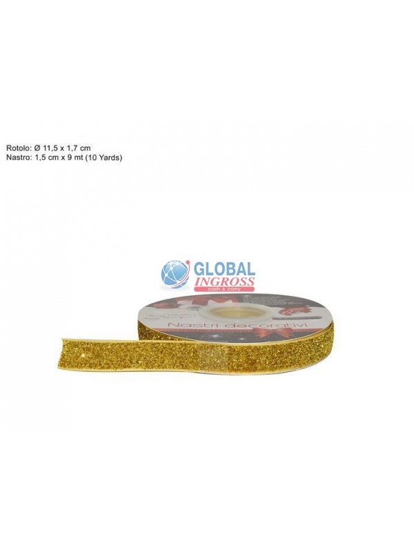 NASTRO VELLUTO GLITTERATO ORO cm1,5x9mt