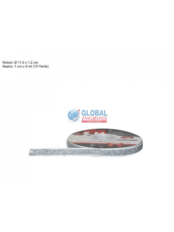 NASTRO VELLUTO GLITTERATO SILVER cm1x9mt