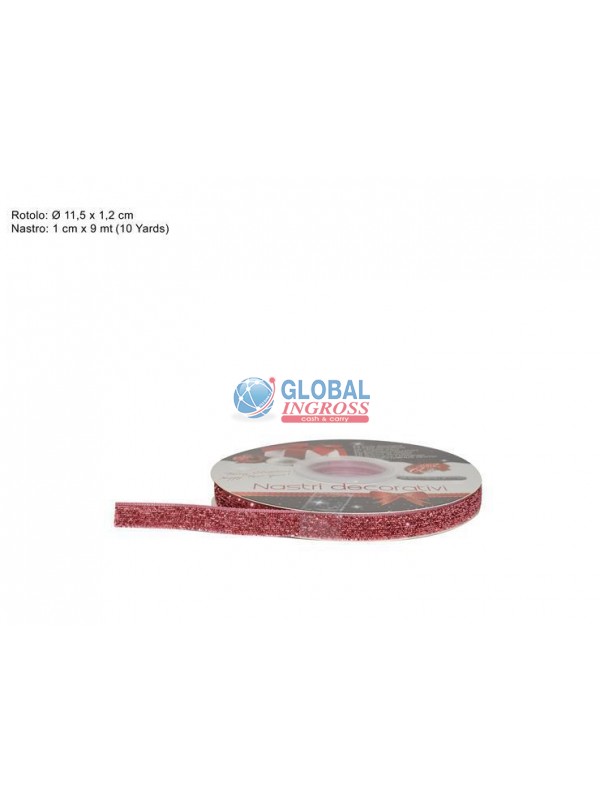 NASTRO VELLUTO GLITTERATO ROSA cm1x9mt