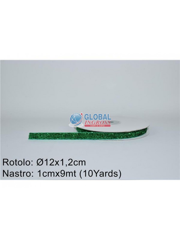 NASTRO VELLUTO GLITTERATO VERDE cm1x9mt