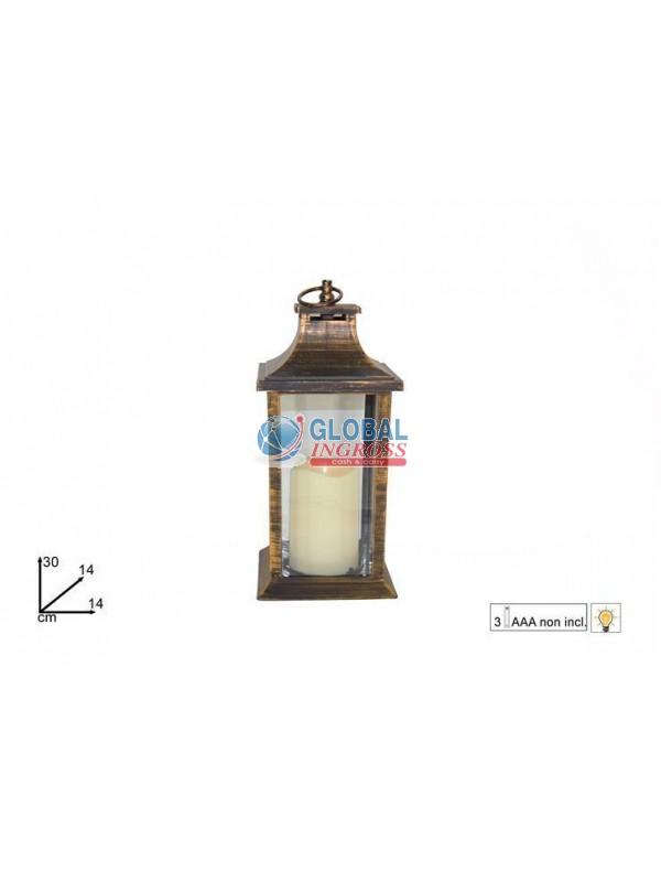 LANTERNA C/CANDELA BATTERIA 30cm NERA EFFETTO ORO