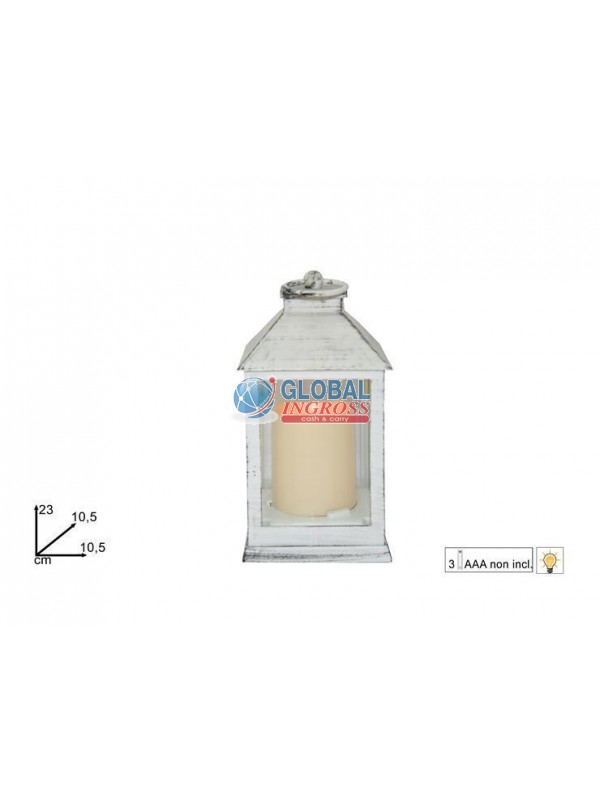 LANTERNA C/CANDELA BATTERIA 23cm BIANCA
