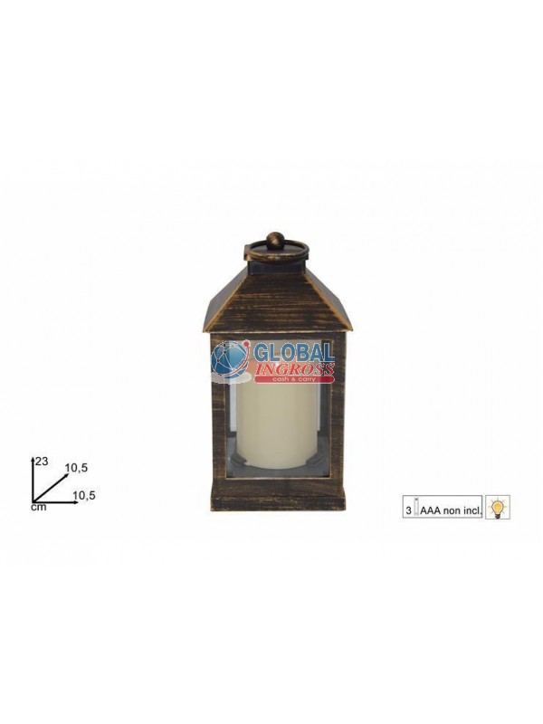 LANTERNA C/CANDELA BATTERIA 23cm NERA EFFETTO ORO