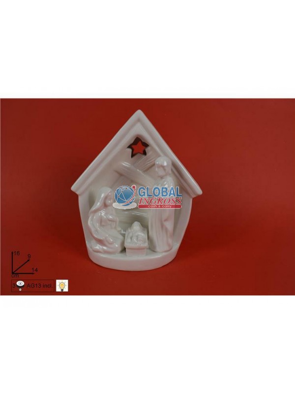 SACRA FAMIGLIA C/CAPANNA C/LUCE 16cm