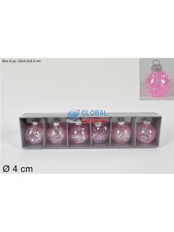 PALLE VETRO 4cm 6pz C/FILI ROSA