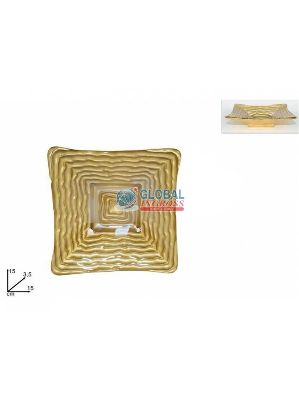 PIATTINO VETRO ONDA 15x15cm ORO
