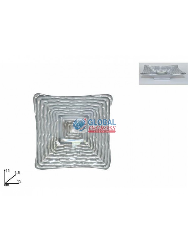 PIATTINO VETRO ONDA 15x15cm SILVER