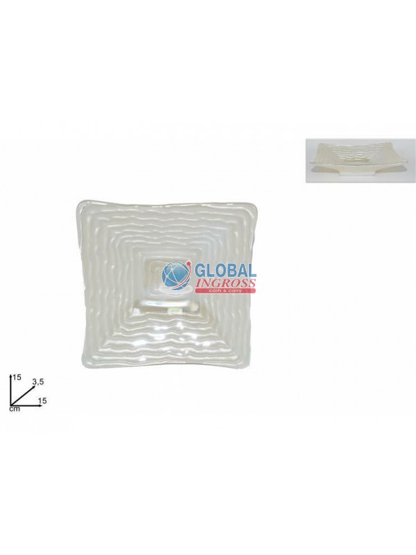 PIATTINO VETRO ONDA 15x15cm BIANCO