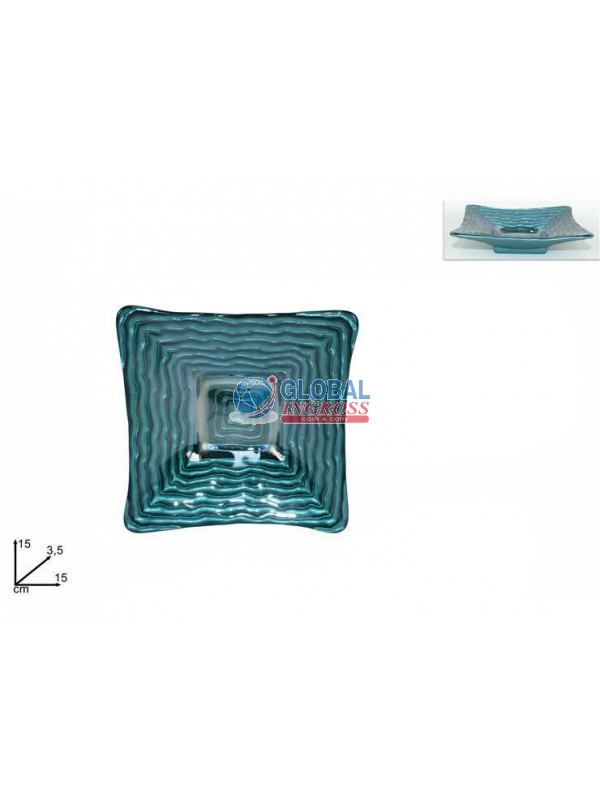 PIATTINO VETRO ONDA 15x15cm VERDE