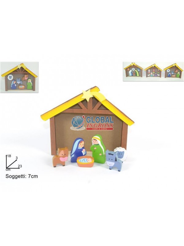 NATIVITA' LEGNO CON CAPANNA