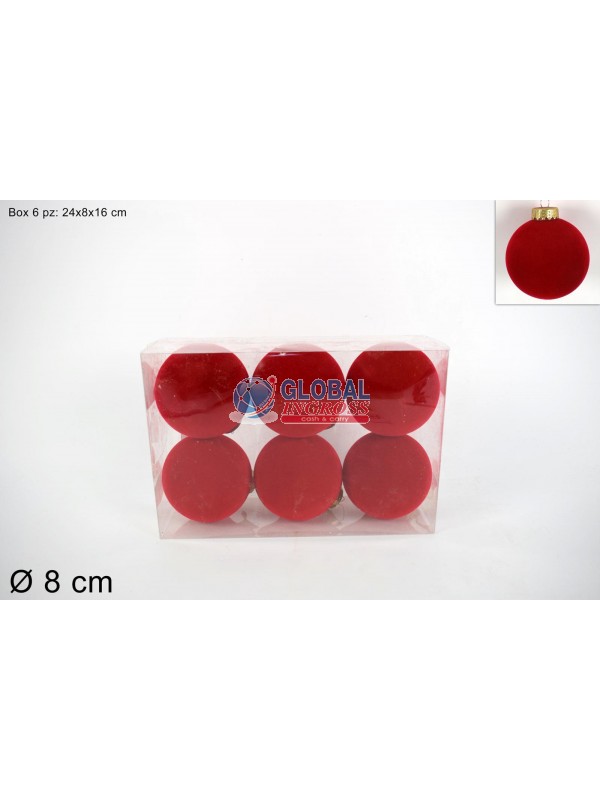 PALLE FLOCCATE 8cm 6pz ROSSE