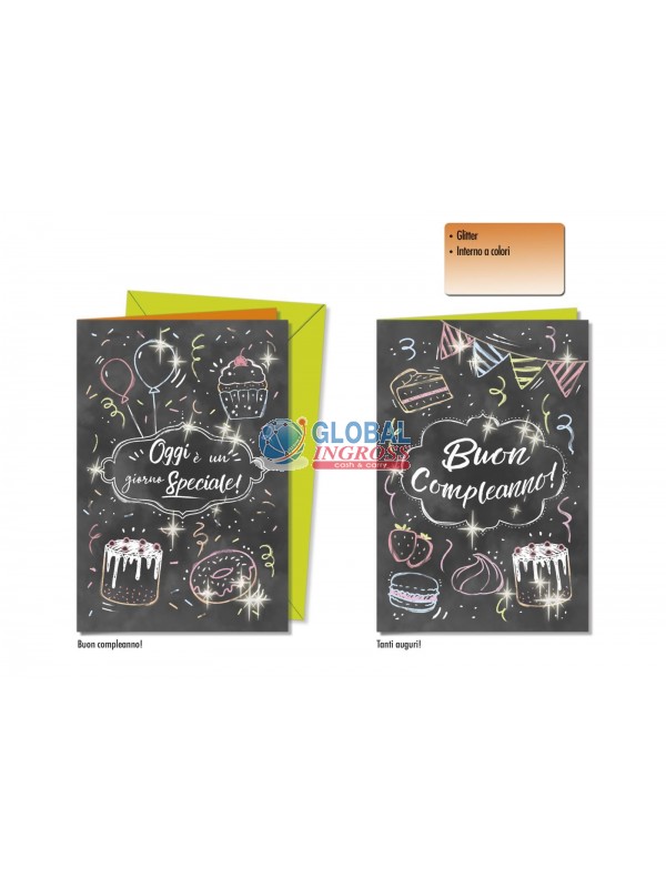 BIGLIETTO COMPLEANNO LAVAGNETTA GLITTER