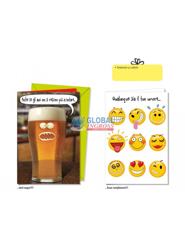 BIGLIETTO COMPLEANNO BIRRA E SMILE