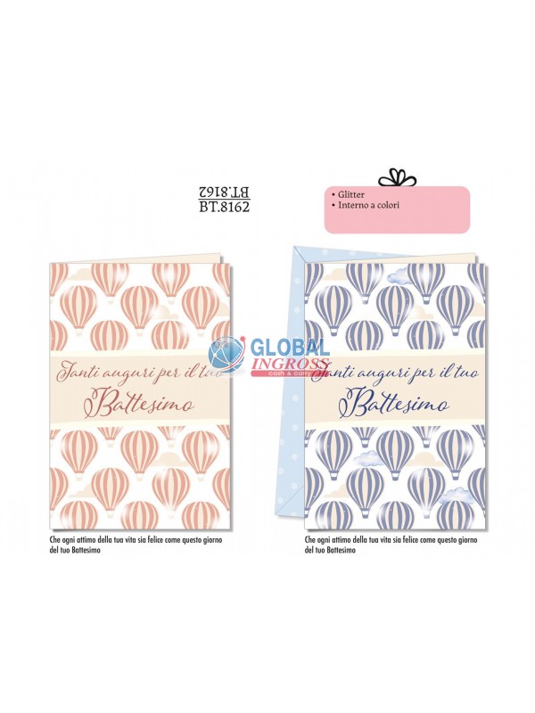 BIGLIETTO BATTESIMO MONGOLFIERE GLITTER