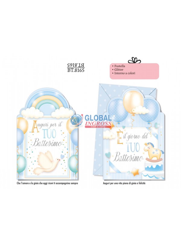 BIGLIETTO BATTESIMO FUSTELLA AZZURRO
