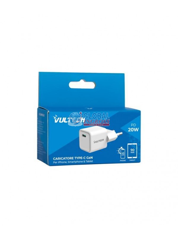 ADATTATORE 1 PORTA TYPE-C 20W VULTECH CARICATORE BIANCO