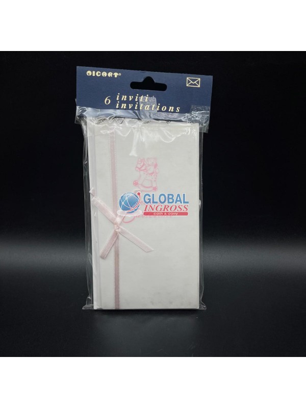 INVITI BATTESIMO ROSA 6PZ