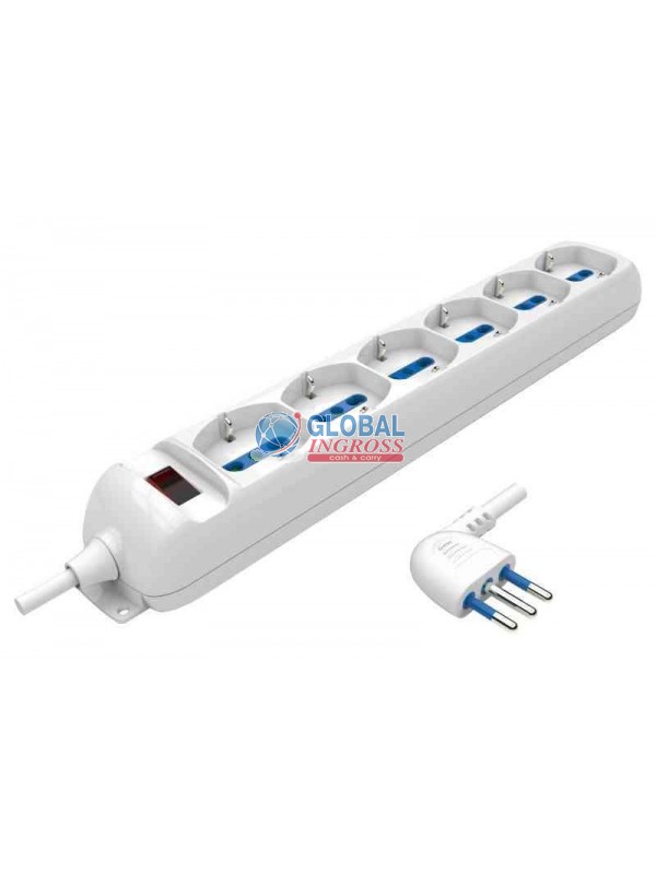 MULTIPRESA 6 SCHUKO C/SPINA 10A SALVASPAZIO C/INTERRUTTORE 1,5mt