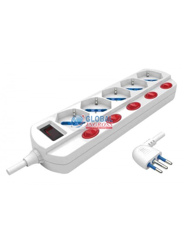 MULTIPRESA 5 SCHUKO C/INTERRUTTORI SPINA SALVASPAZIO 10A