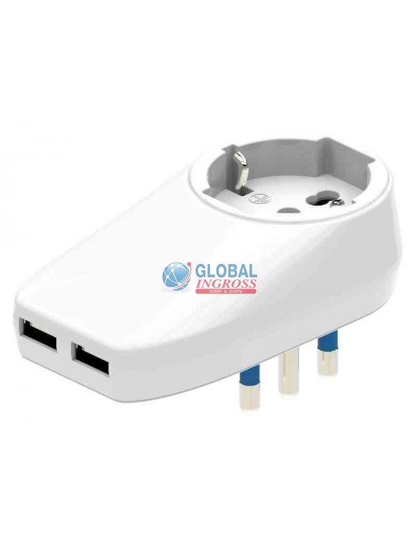 ADATTATORE C/2 USB SPINA 16A PRESA SCHUKO/BIPASSO