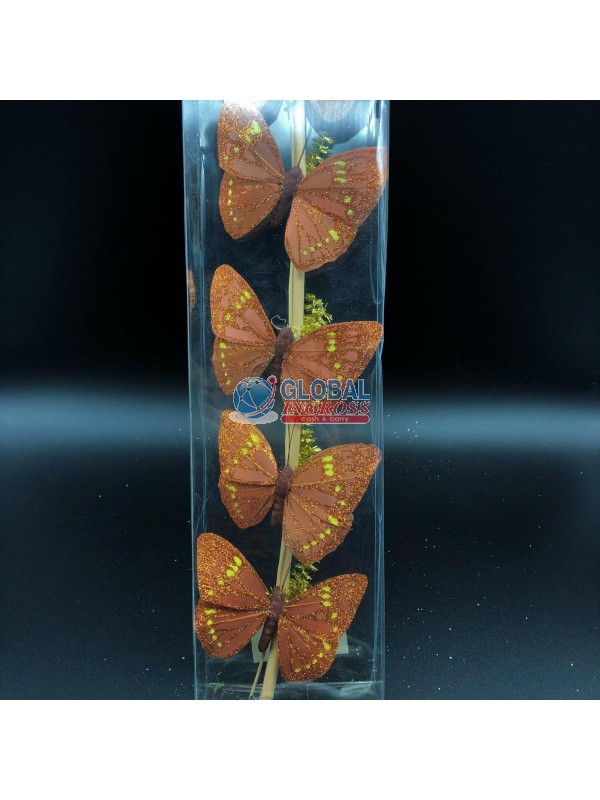 FARFALLE ARANCIO SU RAMO 8cm 8pz