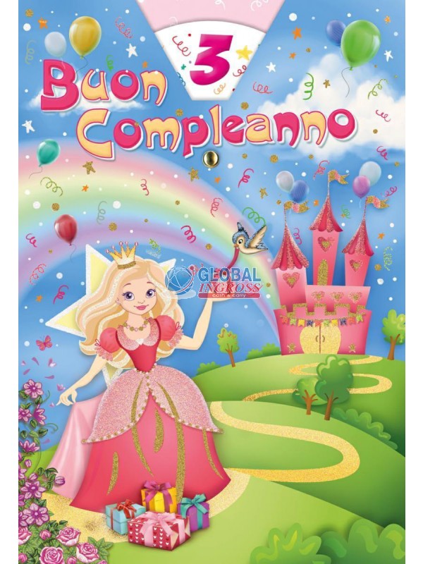 BIGLIETTO COMPLEANNO C/ROTELLA PRINCIPESSA