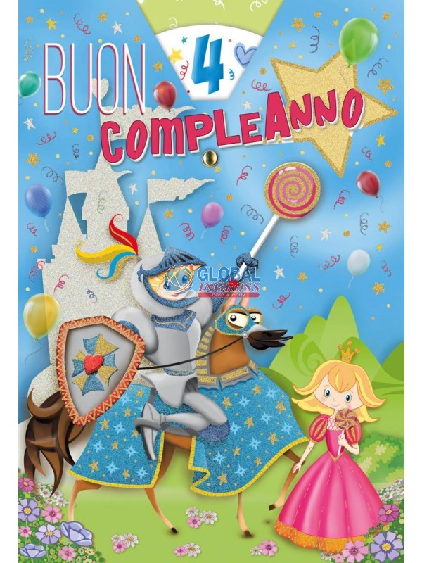 BIGLIETTO COMPLEANNO C/ROTELLA CAVALIERE
