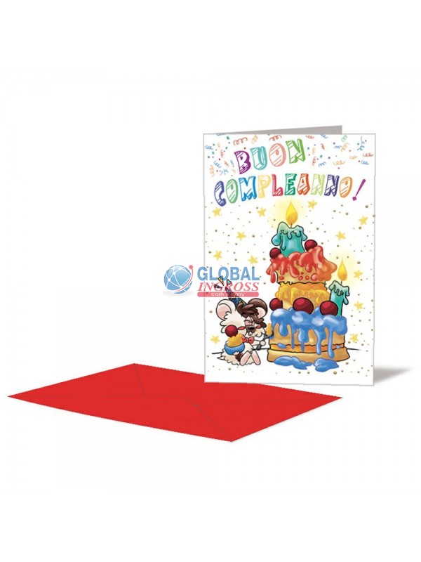 BIGLIETTO COMPLEANNO BIMBI TORTA