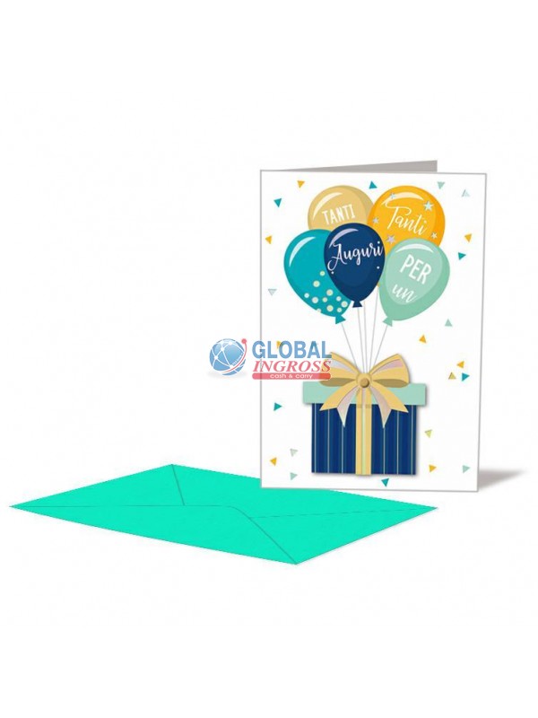 BIGLIETTO COMPLEANNO PALLONCINI