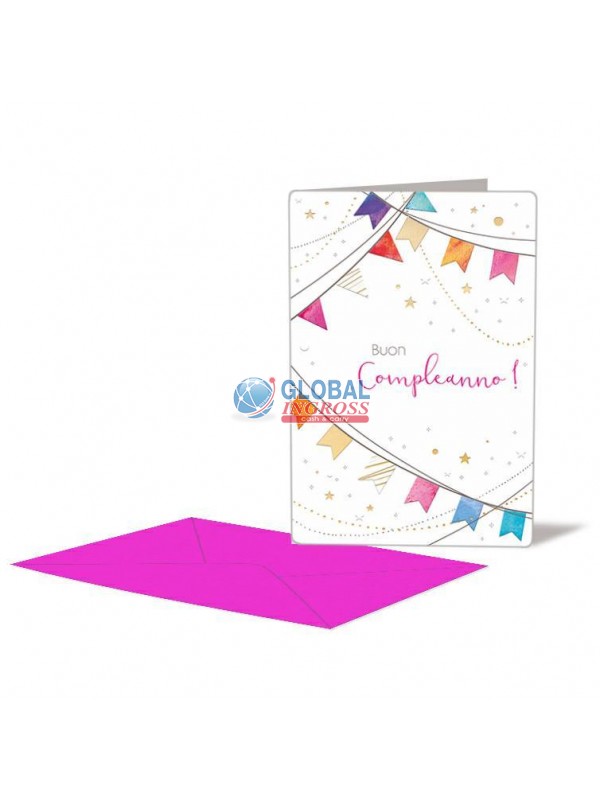 BIGLIETTO COMPLEANNO FLOWERS FESTONI