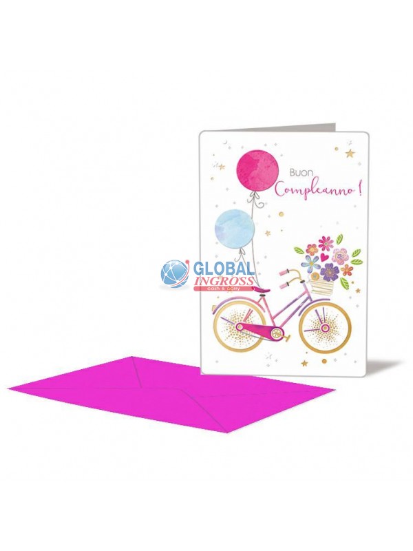 BIGLIETTO COMPLEANNO FLOWERS BICI