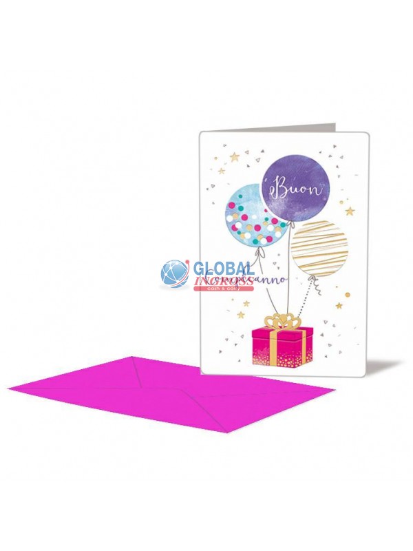 BIGLIETTO COMPLEANNO FLOWERS BALLOONS