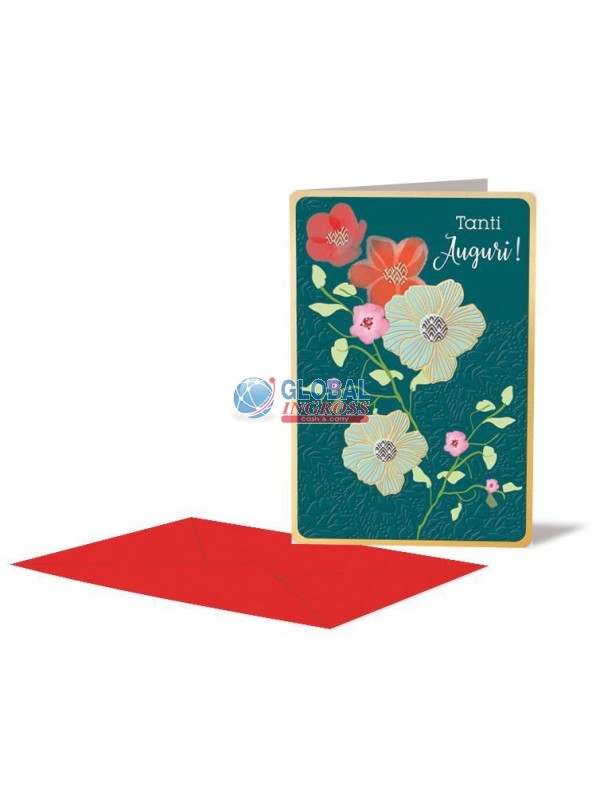 BIGLIETTO COMPLEANNO GOLD WISHES FIORI