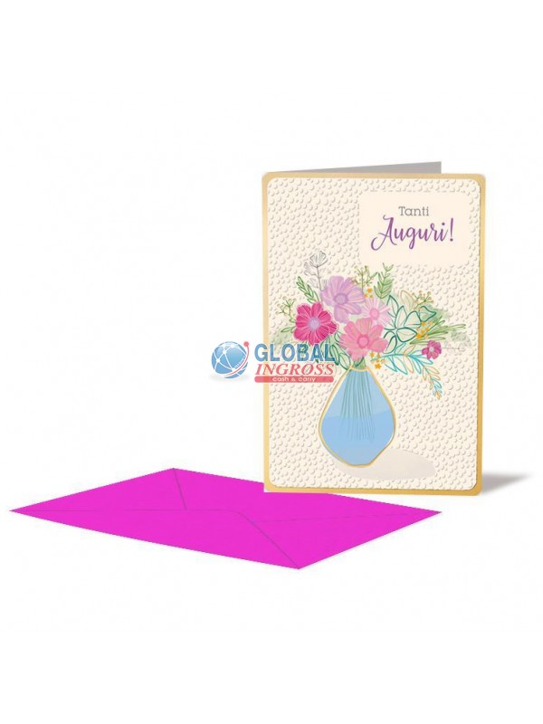 BIGLIETTO COMPLEANNO GOLD WISHES FIORI