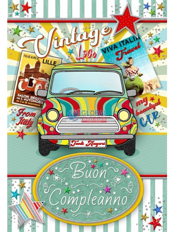BIGLIETTO COMPLEANNO VINTAGE AUTO