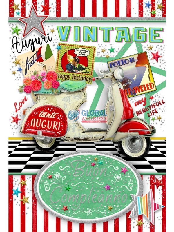 BIGLIETTO COMPLEANNO VINTAGE