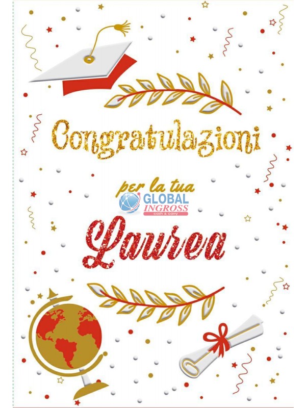 BIGLIETTO LAUREA ORO E ROSSO MAPPAMONDO