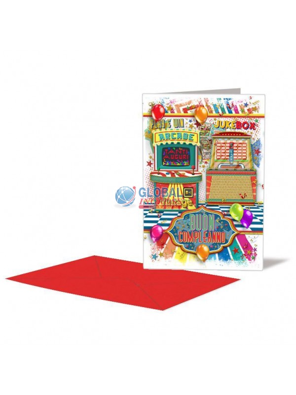 BIGLIETTO COMPLEANNO VINTAGE JUKE BOX