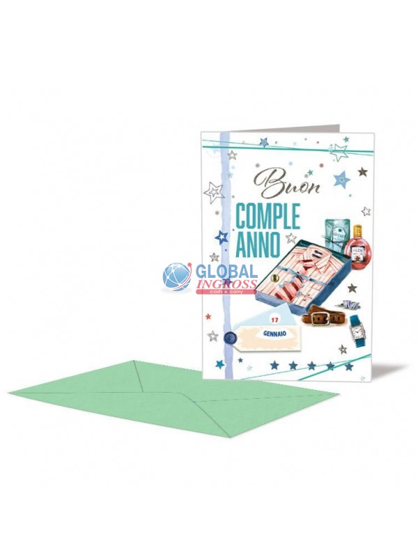 BIGLIETTO COMPLEANNO MASCHILE CAMICIA DOPPIA ROTELLA