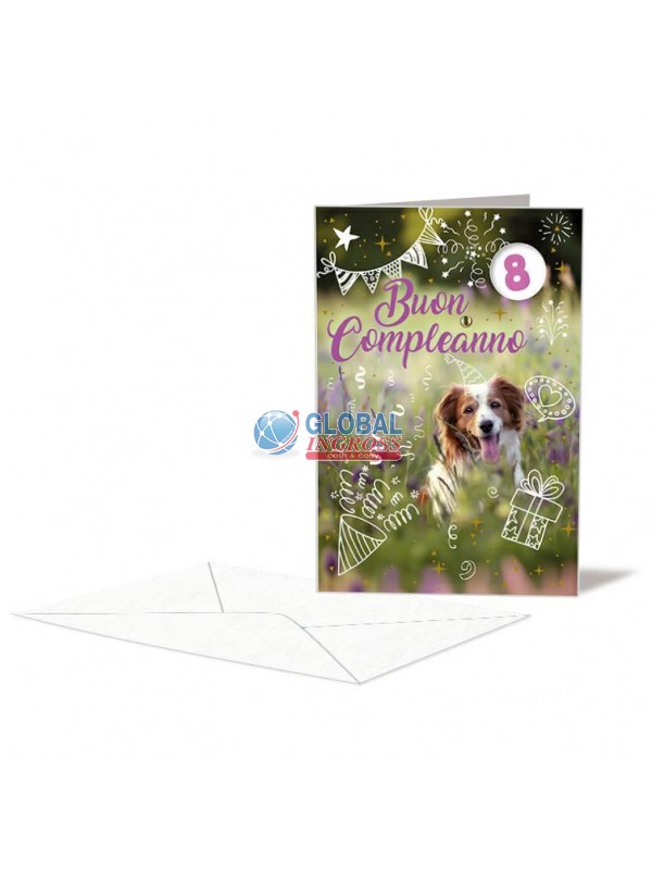 BIGLIETTO COMPLEANNO C/ROTELLA CAGNOLINA 1-9 ANNI