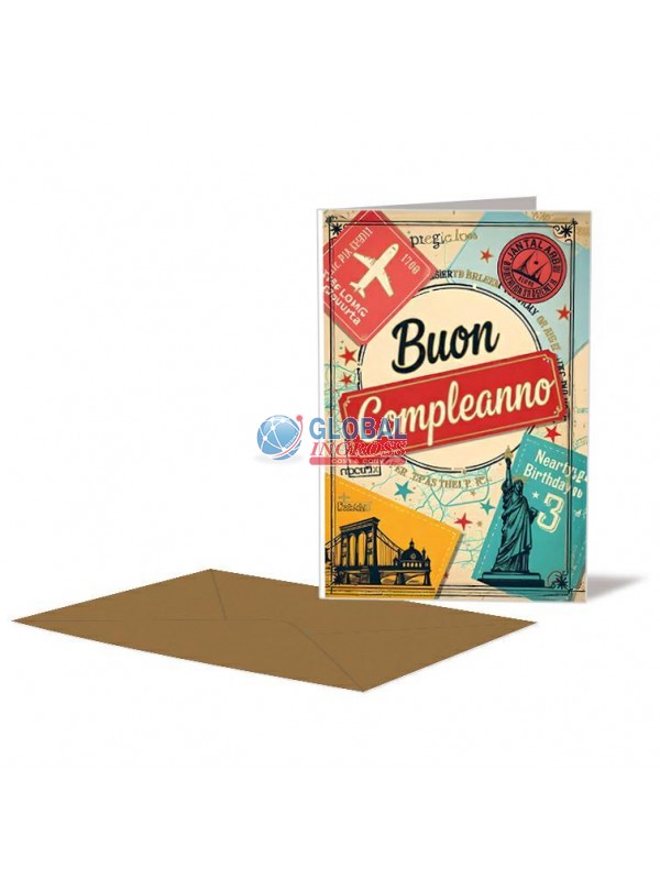 BIGLIETTO COMPLEANNO VIAGGI VINTAGE